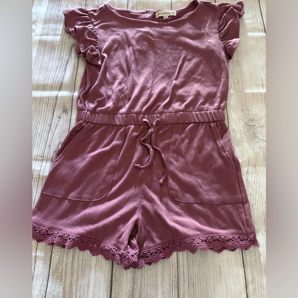 Vanilla Star Girls Large Dusty Rose Ruffle Short Sleeve Romper